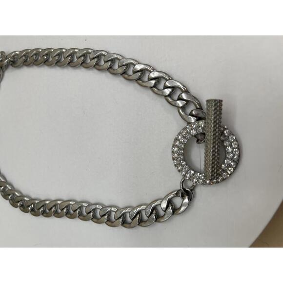 Silver Chain Necklace with Rhinestone Toggle Clasp - Picture 5 of 6